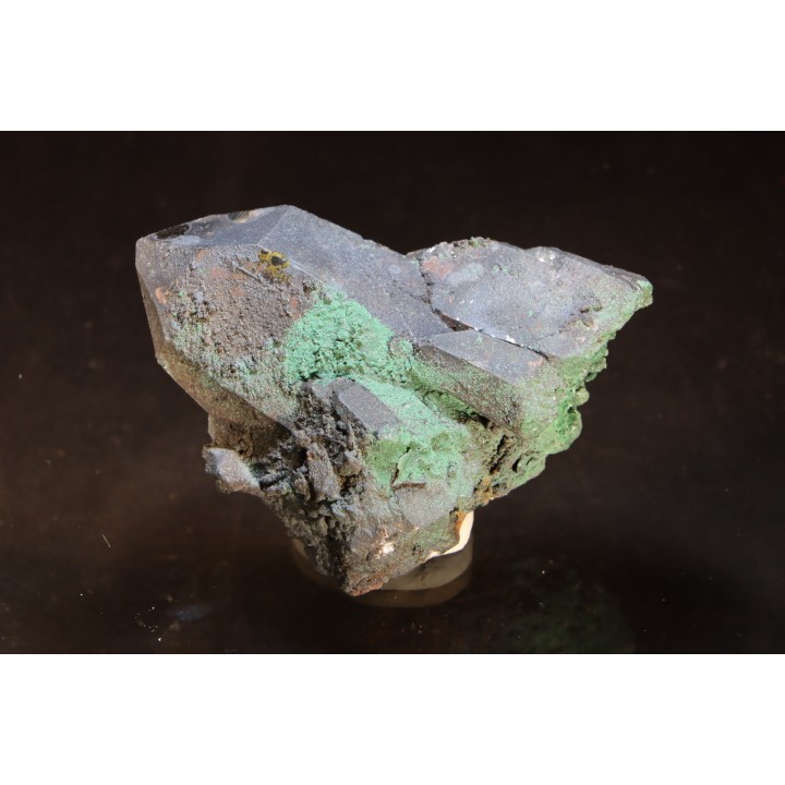 Malachite on smoky Quartz - Aouli, Mibladen, MOROCCO
