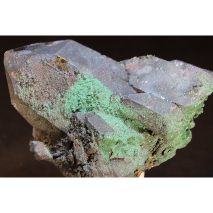 Malachite on smoky Quartz - Aouli, Mibladen, MOROCCO