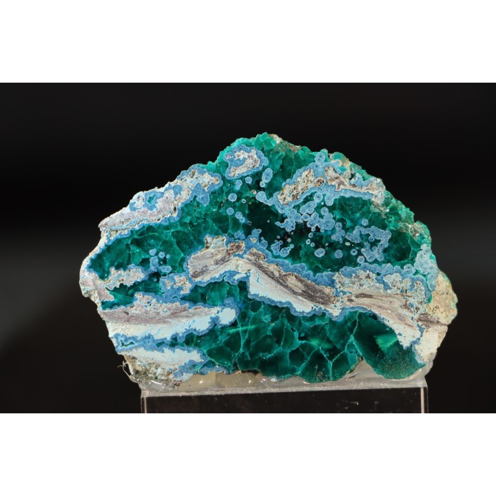 Belle dioptase et plancheite  sciée/poli  Mindouli, RD Congo
