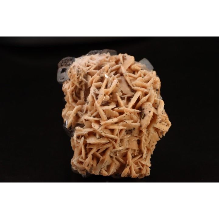 Baryte rose et Chalcopyrite sur galène - mine d'Oumjrane, région d'Alnif, Maroc