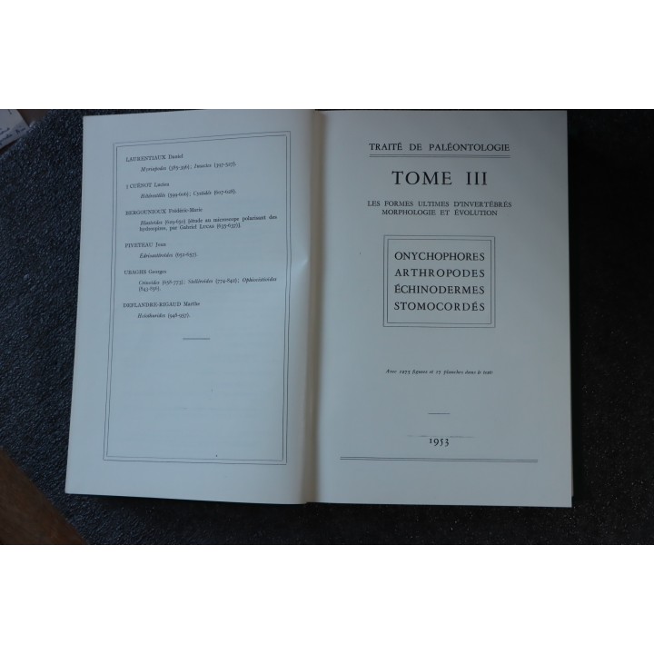 PIVETEAU: TRAITE DE PALEONTOLOGIE - TOME III - ONYCHOPODES, ARTHROPODES, ECHINODERMES, STOMOCORDES