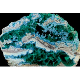 Belle dioptase et plancheite  sciée/poli  Mindouli, RD Congo
