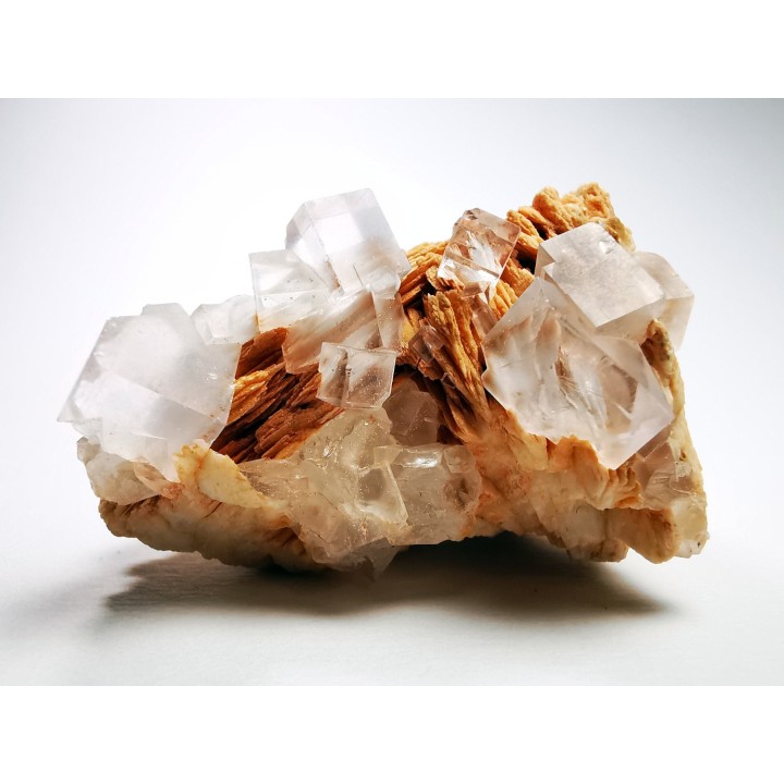 Colorless fluorite and barite , Berbes, Spain